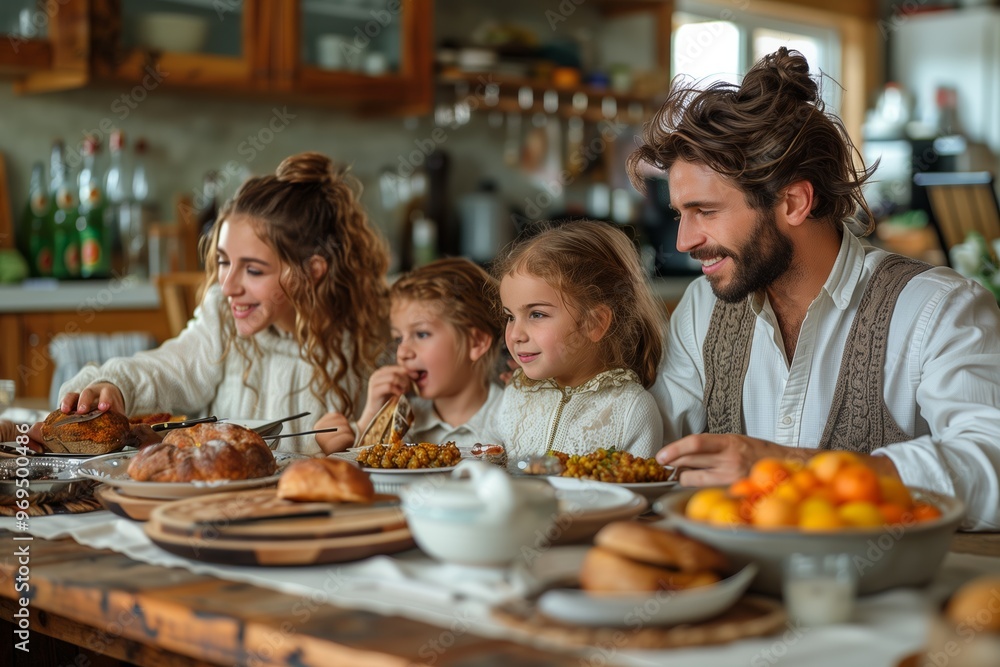A cozy family meal in a rustic kitchen during autumn with hearty dishes and joyful conversations among loved ones A cozy family meal in a rustic kitchen during autumn with hearty dishes and joyful conversations among loved ones