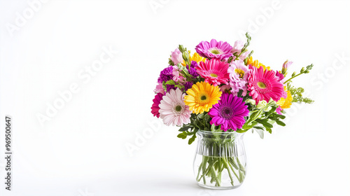 Wallpaper Mural Bouquet of Gerbera Daisies in a Vase on a White Background with Copy Space Torontodigital.ca