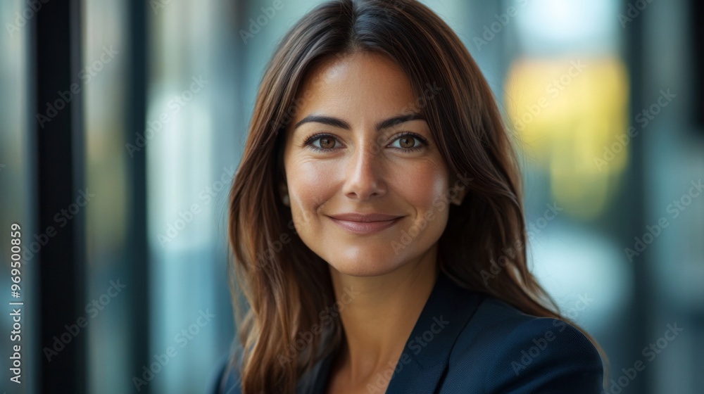 Close-up of a professional businesswoman with a warm, engaging smile, captured in high detail, reflecting confidence and competence in her field Close-up of a professional businesswoman with a warm, engaging smile, captured in high detail, reflecting confidence and competence in her field