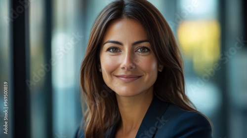Close-up of a professional businesswoman with a warm, engaging smile, captured in high detail, reflecting confidence and competence in her field Free Download Close-up of a professional businesswoman with a warm, engaging smile, captured in high detail, reflecting confidence and competence in her field - GFXLoad
