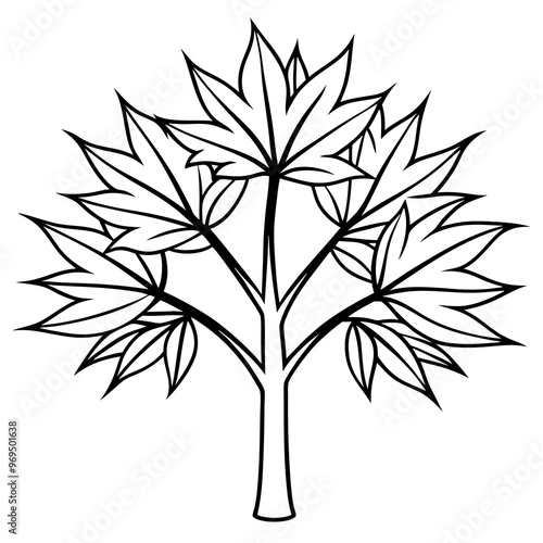 neem tree leaves outline coloring book page line art drawing photo