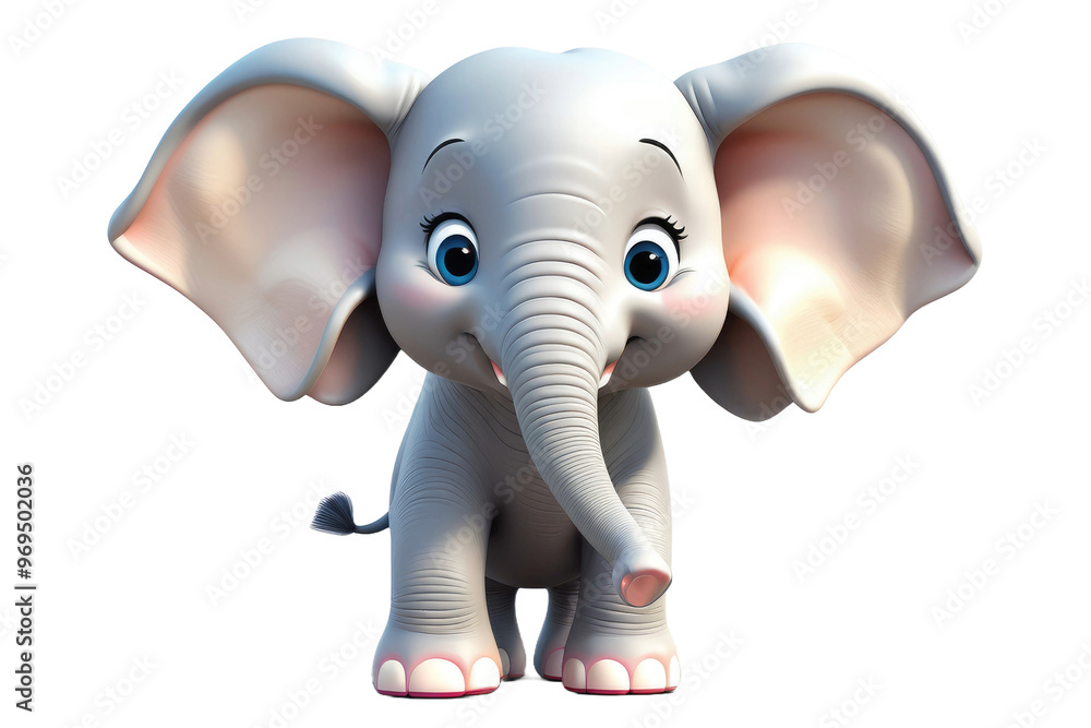 3D cute elephant cartoon, isolated against a pristine white backdrop, exuding cuteness, smiles gently, lifelike textures, soft shadows beneath its feet, stylized with rounded features 3D cute elephant cartoon, isolated against a pristine white backdrop, exuding cuteness, smiles gently, lifelike textures, soft shadows beneath its feet, stylized with rounded features
