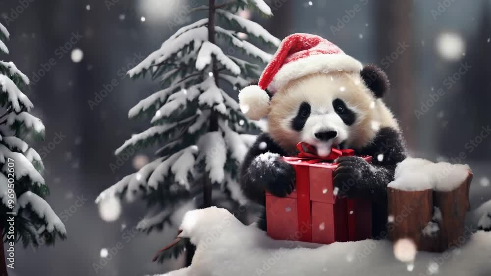 Christmas Panda with Gift in Snow Christmas Panda with Gift in Snow