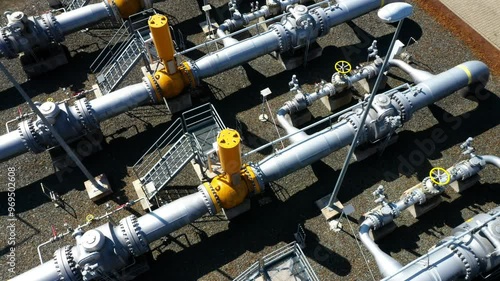 Gas pipeline Gazelle. One part of pipeline in European Union. High pressure pipes on a hot summer day.
