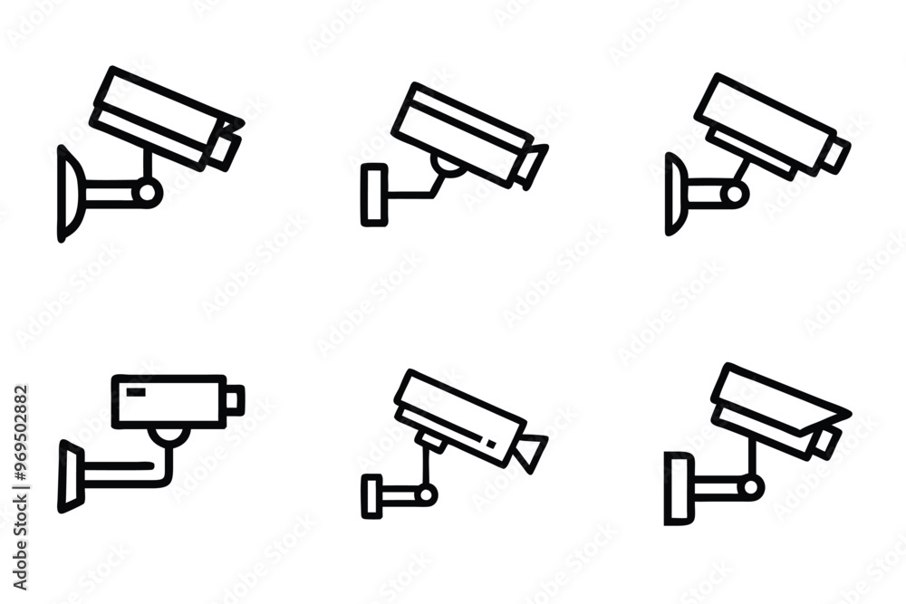 Vector style security camera icon bundle set with creative shape