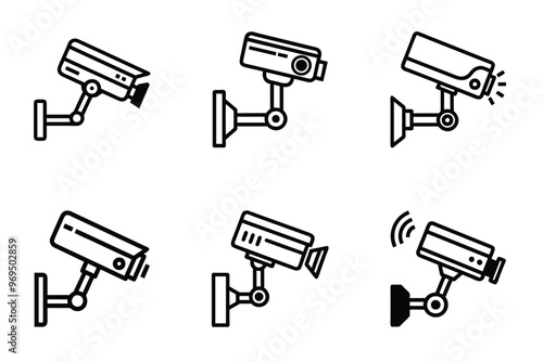 Vector style security camera icon bundle set with creative shape