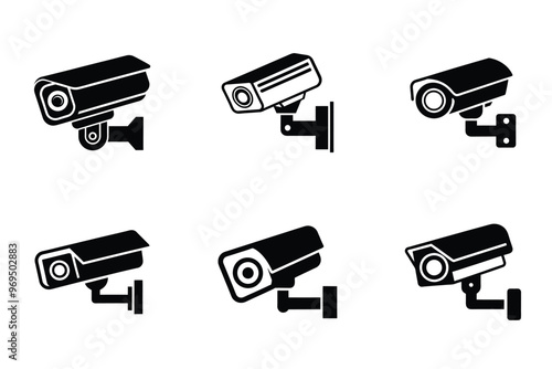 Vector style security camera icon bundle set with creative shape