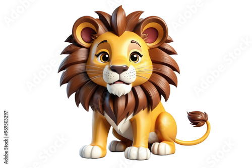 Cartoon lion in a charming, endearing style, full body, isolated against a pristine white background, 3d, highly detailed, ultra clear, volumetric lighting photo