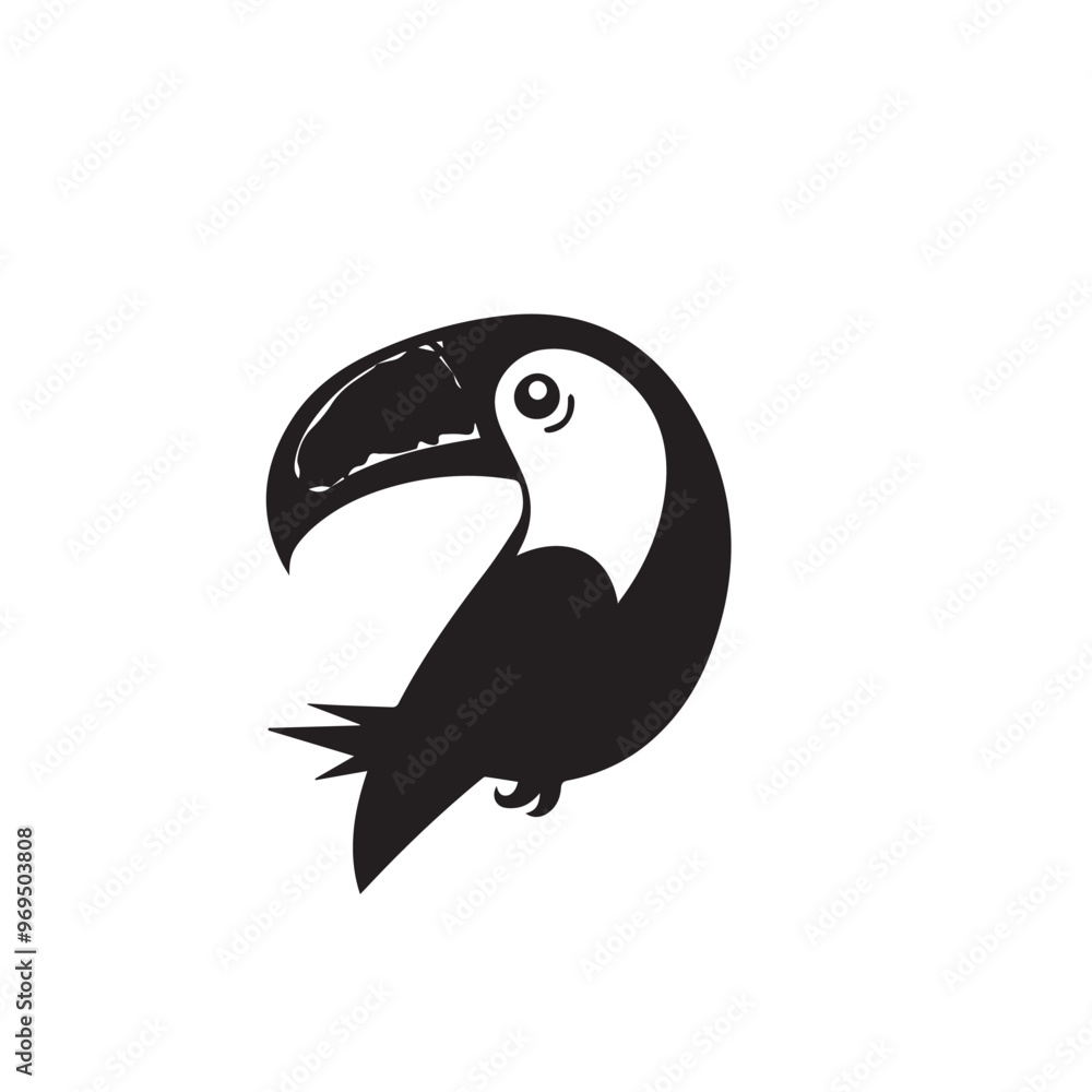 Toucan in cartoon, doodle style . Image for t-shirt, web, mobile apps and ui. Isolated 2d vector illustration in logo, icon, sketch style, Eps 10, black and white. AI Generative