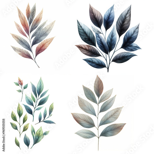 Cute cartoon set of leaves on white background.AI