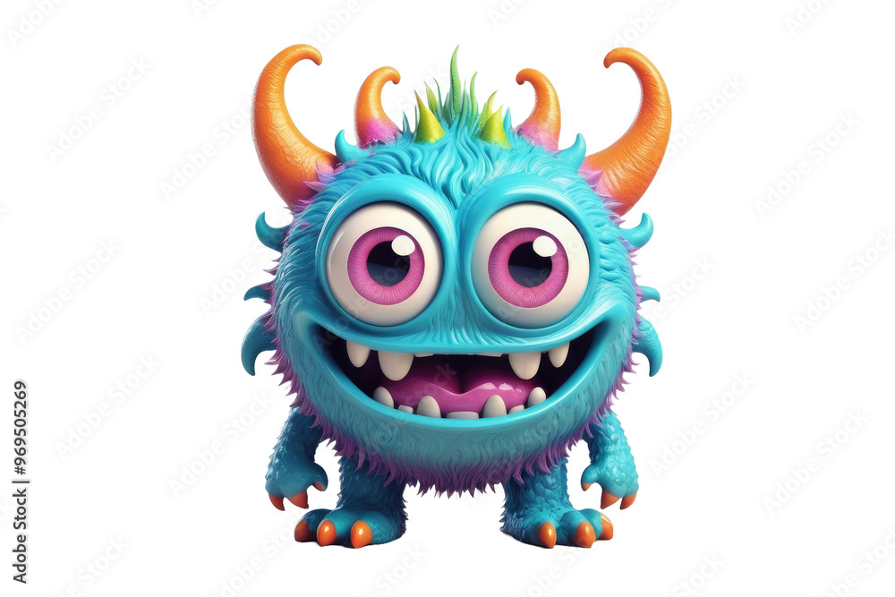 Cartoon-style, 3D cute monster, isolated on white background, vibrant colors, ornate textures suggesting softness, contrasting the starkness of the white space, detailed expression evoking whimsy Cartoon-style, 3D cute monster, isolated on white background, vibrant colors, ornate textures suggesting softness, contrasting the starkness of the white space, detailed expression evoking whimsy