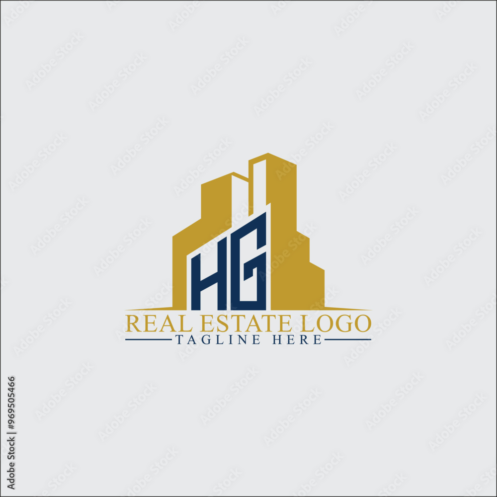 Modern HG Real Estate Logo Design with Building Silhouettes Modern HG Real Estate Logo Design with Building Silhouettes