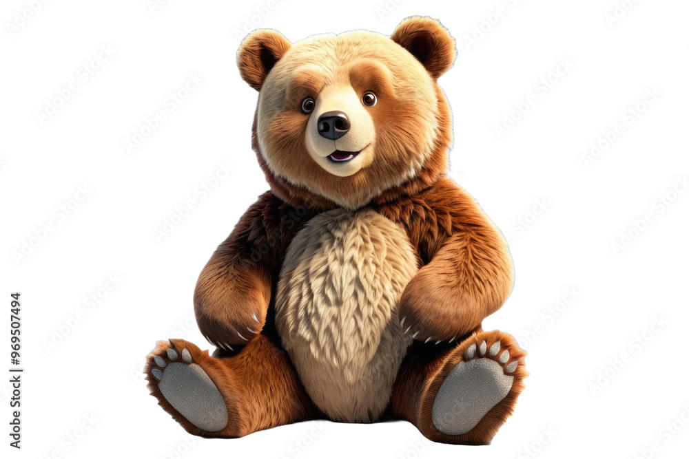 Cartoon-style full-body bear, embodying cuteness, isolated against a pure white background, tactility suggesting plush texture, realistic fur detailing, bear stands in a relaxed pose Cartoon-style full-body bear, embodying cuteness, isolated against a pure white background, tactility suggesting plush texture, realistic fur detailing, bear stands in a relaxed pose