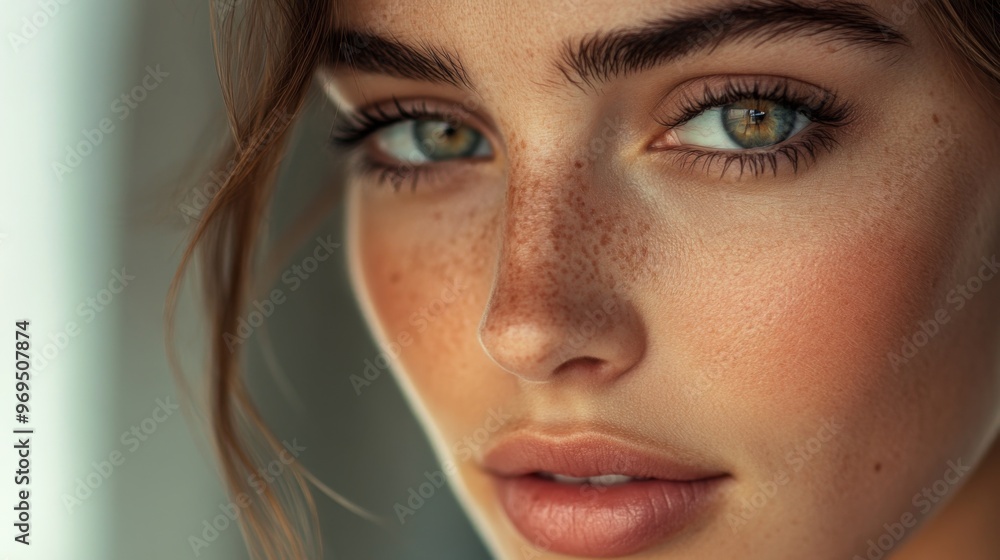 Close-up of a woman with expressive eyes and a gentle smile, emphasizing her well-defined features and natural beauty in a soft, flattering light. Close-up of a woman with expressive eyes and a gentle smile, emphasizing her well-defined features and natural beauty in a soft, flattering light.
