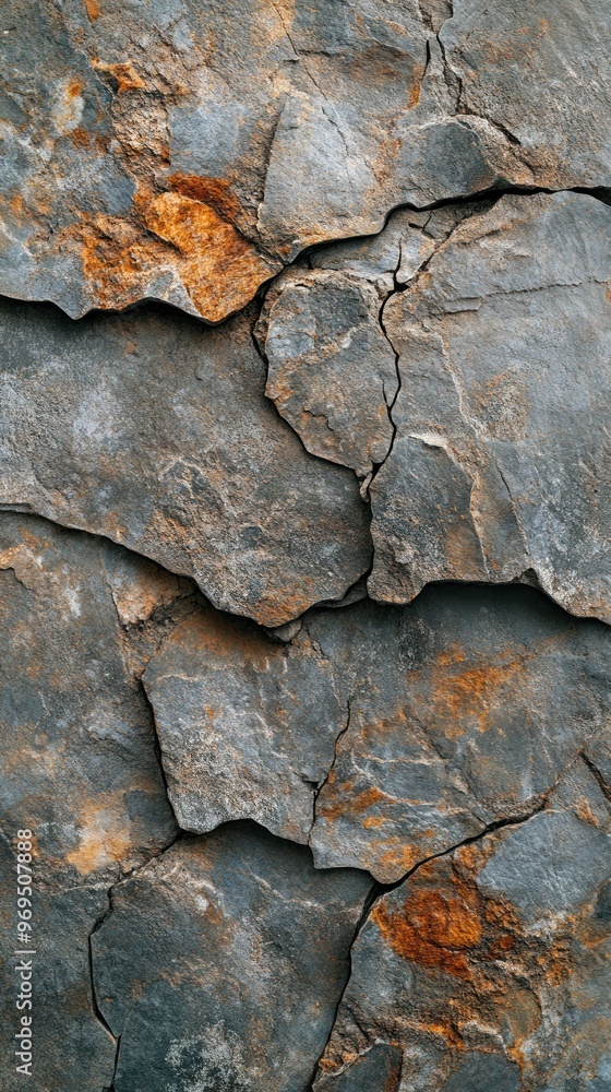 A Close-Up View of Cracked and Weathered Rock with Rusted Patches A Close-Up View of Cracked and Weathered Rock with Rusted Patches