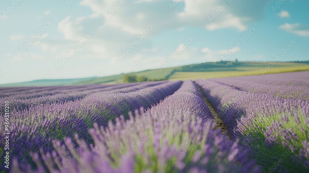 Rolling lavender fields under a bright afternoon sun, with the purple hues beautifully contrasting against the blue sky. Rolling lavender fields under a bright afternoon sun, with the purple hues beautifully contrasting against the blue sky.