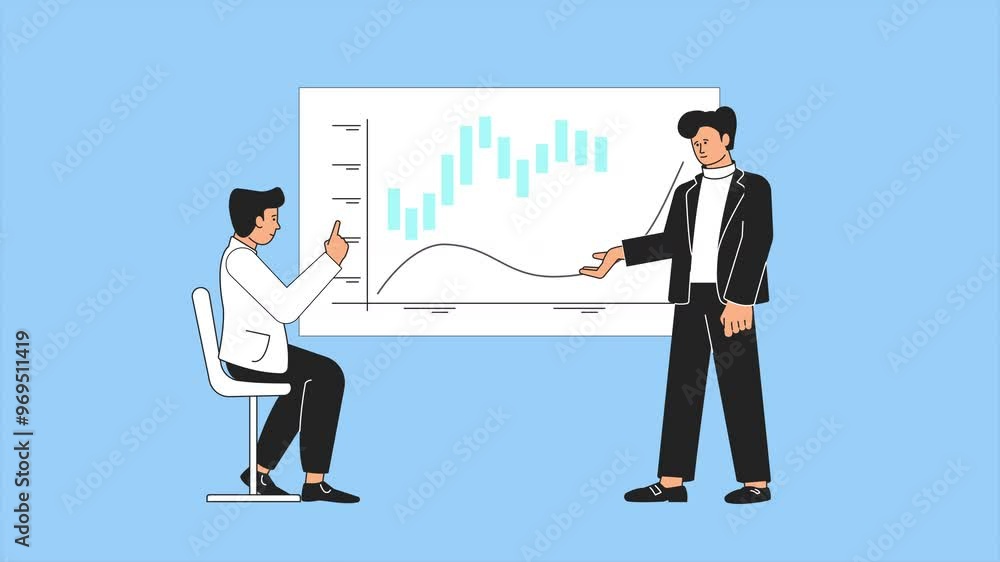 Stock Market Growth with 2 men Character Business Animated illustration 4k video Stock Market Growth with 2 men Character Business Animated illustration 4k video
