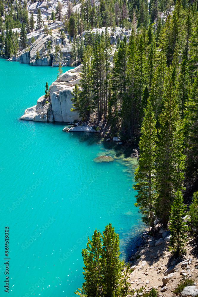 Dramatic views of the vibrant blue glacial lakes, Big Pine Lakes, in the John Muir Wilderness outside of Big Pine. Dramatic views of the vibrant blue glacial lakes, Big Pine Lakes, in the John Muir Wilderness outside of Big Pine.