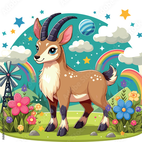 Cute Chamois Vector Cartoon illustration