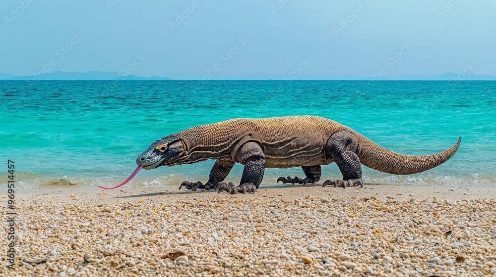 Fototapeta premium Komodo Dragon on a Tropical Beach