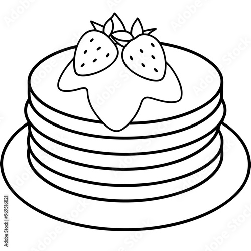 pancakes and strawberries outline coloring book page line art drawing photo