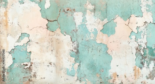 Weathered Concrete Wall with Peeling Paint.