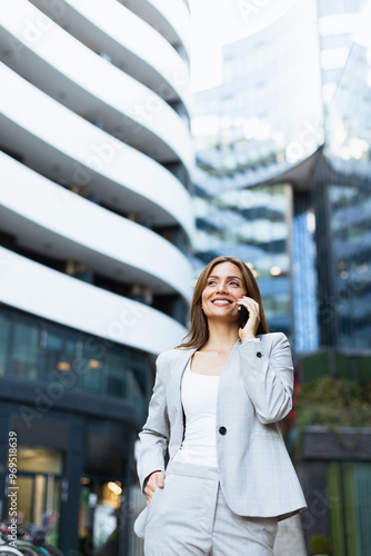 Woman in a light gray suit ...