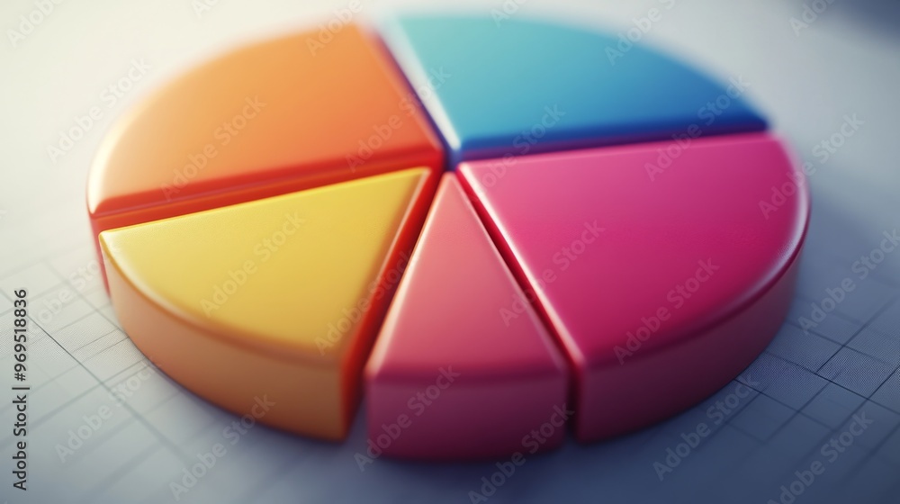 Fototapeta premium Detailed shot of a 3D pie chart with a shadowed effect, showing detailed breakdowns of data in a visually appealing and informative format.