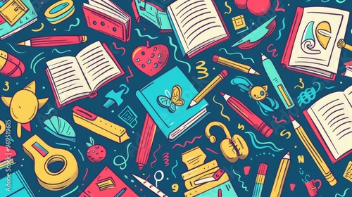 vibrant collection of school supplies and educational items, perfect for back-to-school themes and creative projects.