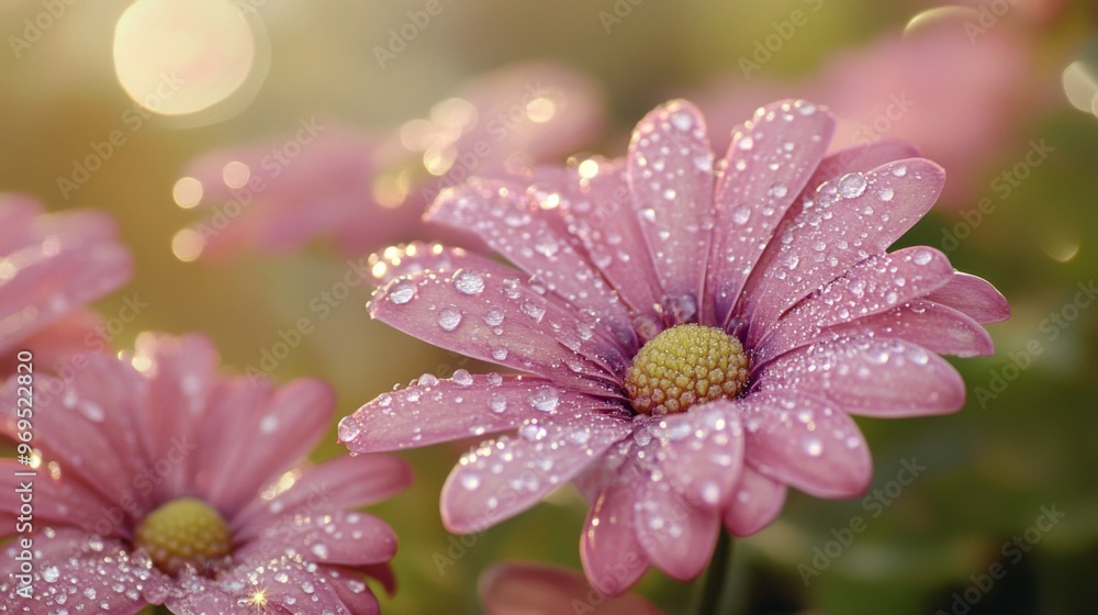 Detailed shot of a cluster of flowers with water droplets on their petals, capturing the fresh and natural look with a blurred background for emphasis Detailed shot of a cluster of flowers with water droplets on their petals, capturing the fresh and natural look with a blurred background for emphasis