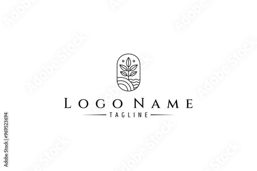 agricultural plant logo in oval frame line art design style