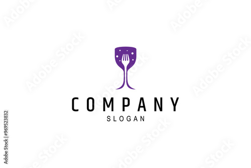bar glass logo with fork combination in flat vector design