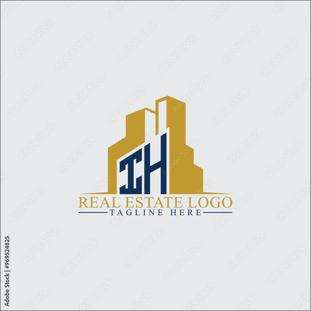 Modern IH Real Estate Logo Design with Building Silhouettes Modern IH Real Estate Logo Design with Building Silhouettes