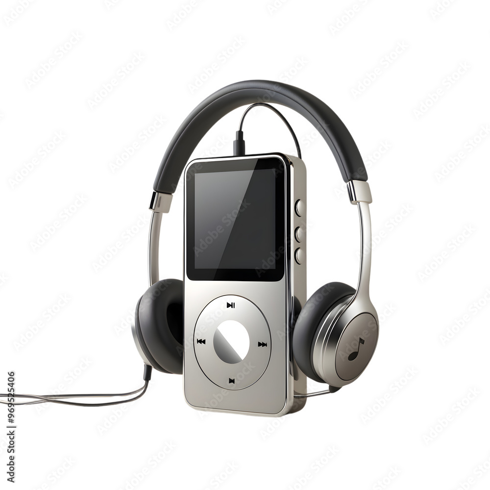 MP3 Player with Over-Ear Headphones - Isolated Background MP3 Player with Over-Ear Headphones - Isolated Background