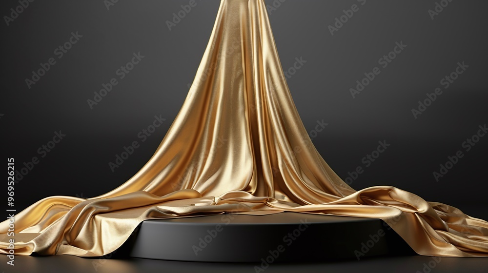 enchanting scene with gold podium and abstract silk backdrop highlighting the elegance of premium product displays enchanting scene with gold podium and abstract silk backdrop highlighting the elegance of premium product displays