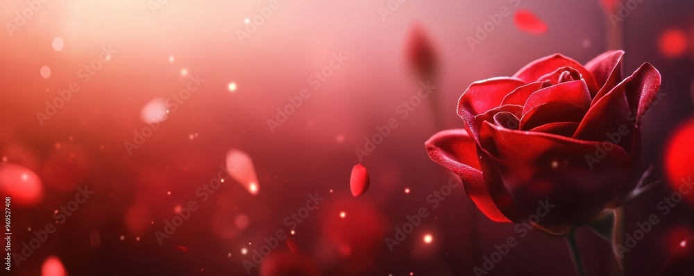 A stunning close-up of a red rose surrounded by soft bokeh lights, perfect for romantic themes and floral designs. A stunning close-up of a red rose surrounded by soft bokeh lights, perfect for romantic themes and floral designs.