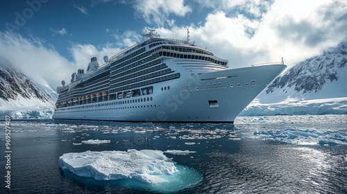 Big cruise ship in the Antarctic waters photo