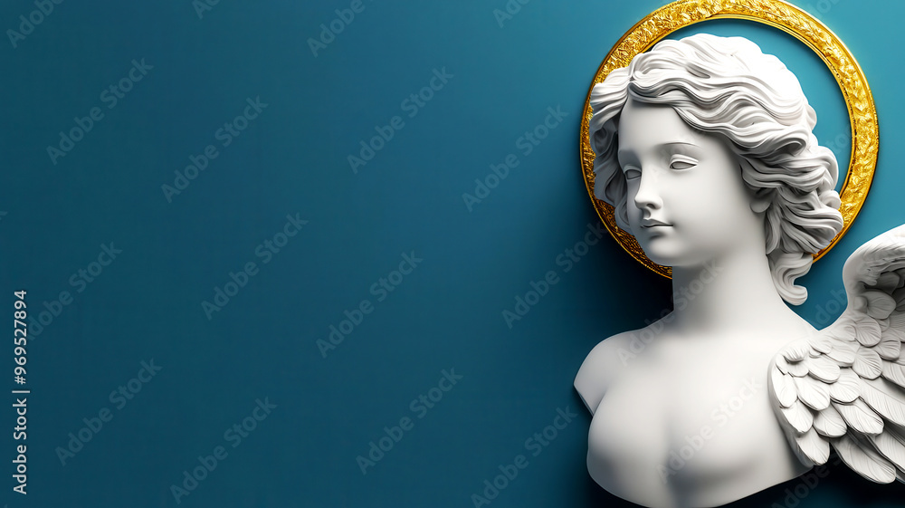 Christmas angel, with a golden halo, 3D illustration, copy space for text, Christmas angel, with a golden halo, 3D illustration, copy space for text,