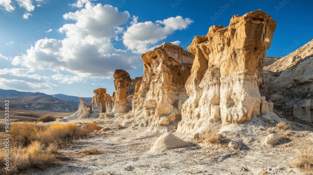Fototapeta premium A striking rock formation in a national park, with unique shapes and geological features.