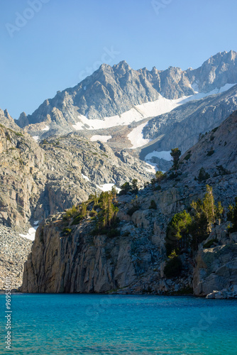 Dramatic views of the vibrant blue glacial lakes, Big Pine Lakes, in the John Muir Wilderness outside of Big Pine.