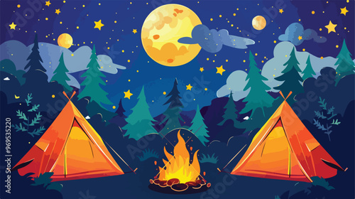 July 4th Camping Isolated Vector Illustration