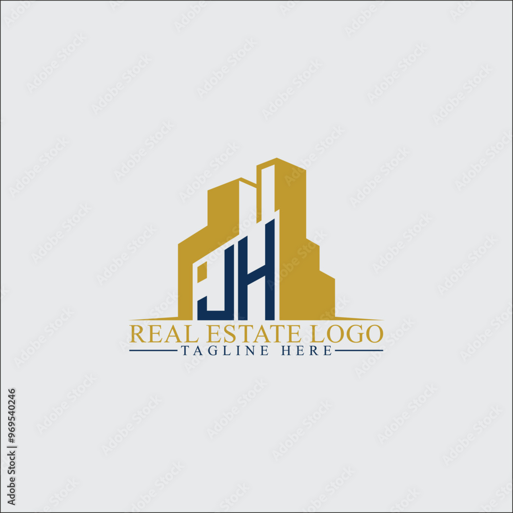 Fototapeta premium Modern JH Real Estate Logo Design with Building Silhouettes