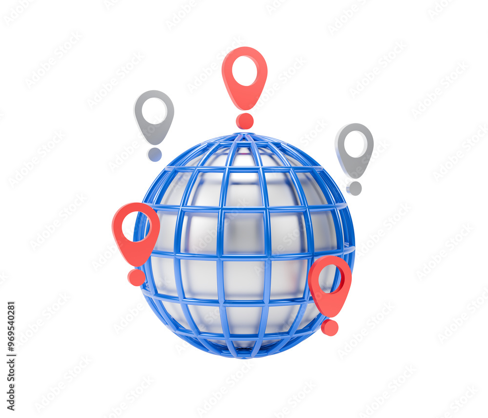 3d icon world globe with gps points to location 3d icon world globe with gps points to location