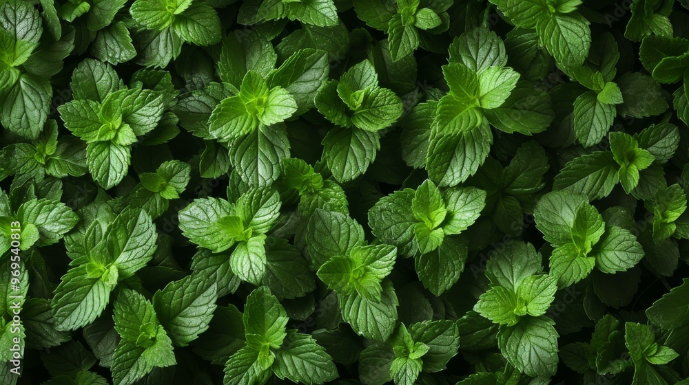 Closeup of Lush Green Mint Leaves - Natural Background Texture Closeup of Lush Green Mint Leaves - Natural Background Texture