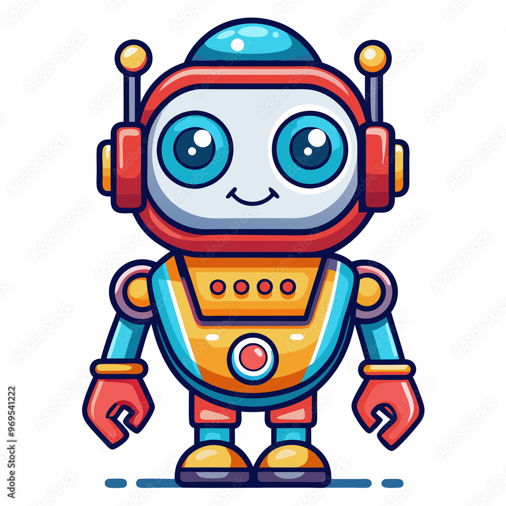 Cute robot cartoon icon character, line stoke isolated, graphic design sign Cute robot cartoon icon character, line stoke isolated, graphic design sign