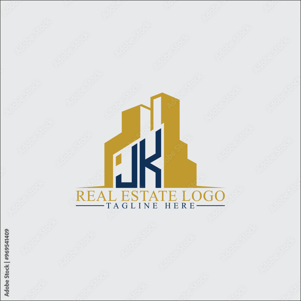 Fototapeta premium Modern JK Real Estate Logo Design with Building Silhouettes