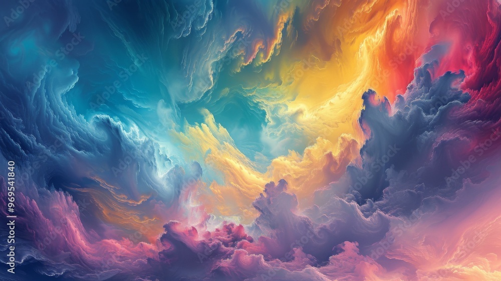 Obraz premium Abstract Colorful Sky with Clouds - Digital Art