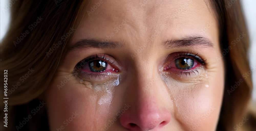 The woman is crying. Close-up eyes and tears. The woman is crying. Close-up eyes and tears.