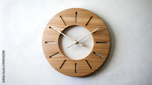 Wallpaper Mural minimalist wooden wall clock with silver hands, perfect for modern home decor. A circular wooden wall clock featuring a simple design and light wood finish. Torontodigital.ca