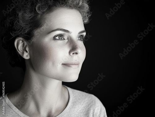 Black and white image of a woman post-mastectomy, highlighting the emotional strength of breast cancer survivors photo